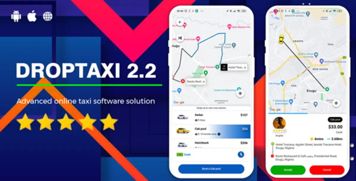 Droptaxi white label mobile taxi app software script v2.2